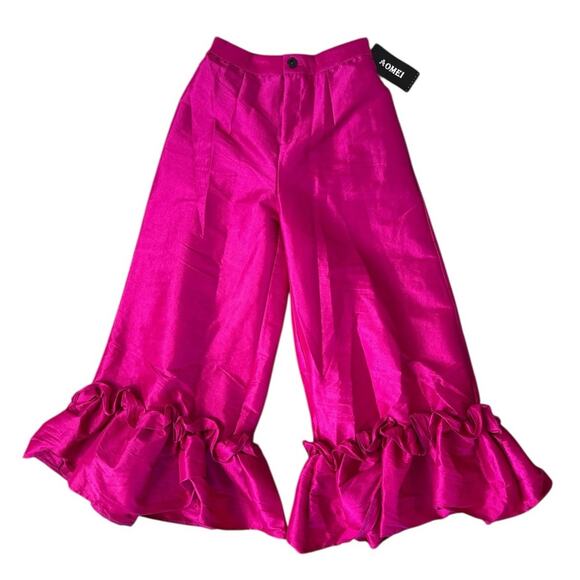 Fashion Bundle Outfit 3D Floral Crop Top Mesh Long Sleeves Satin Ruffle Pants S - Picture 9 of 10